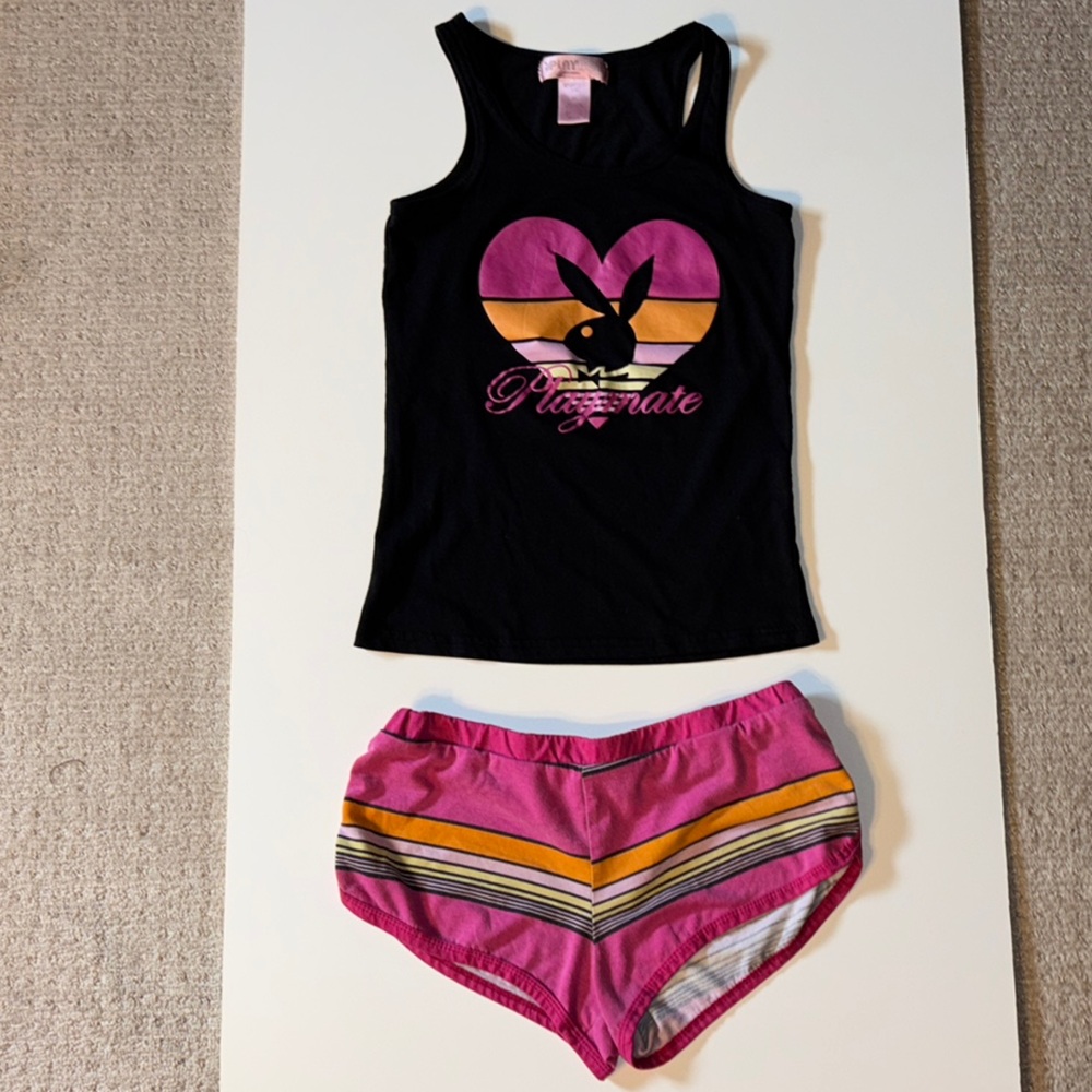PLAYBOY Black and Pink Tropical Pajama Set